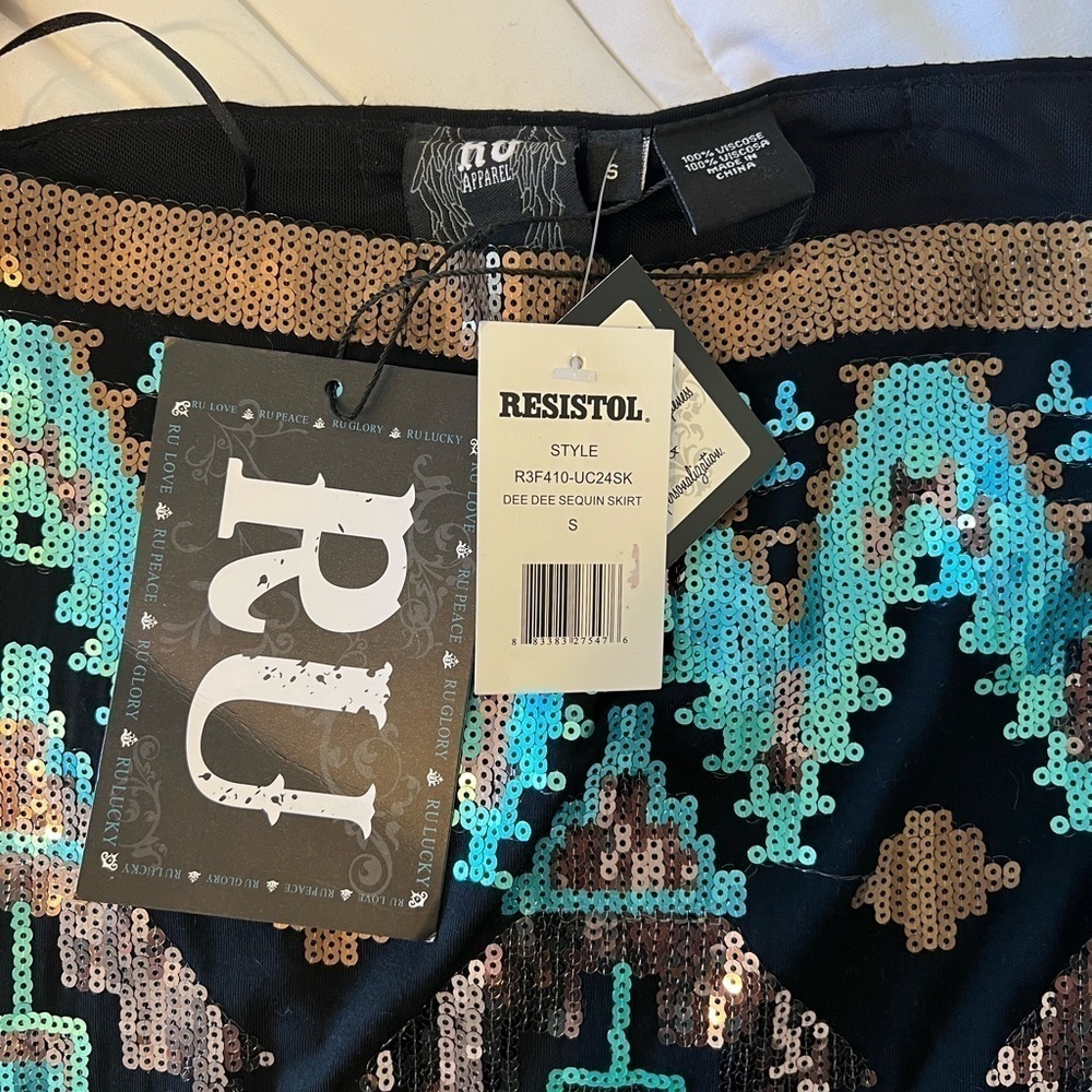 NWT Small Sequin Gold Turquoise and Black Mini Skirt Boho Vibe - Picture 5 of 12